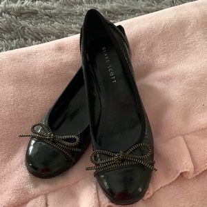 EUC Blake Scott Black Faux Snake Skin Mini Heels